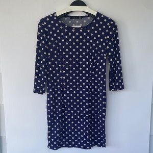 Chic Navy Blue Polka Dot 3/4 Sleeve Dress Medium